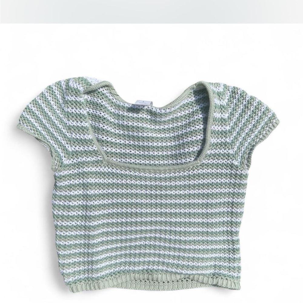 Hollister Olive and White Knit Top 100% cotton womens small